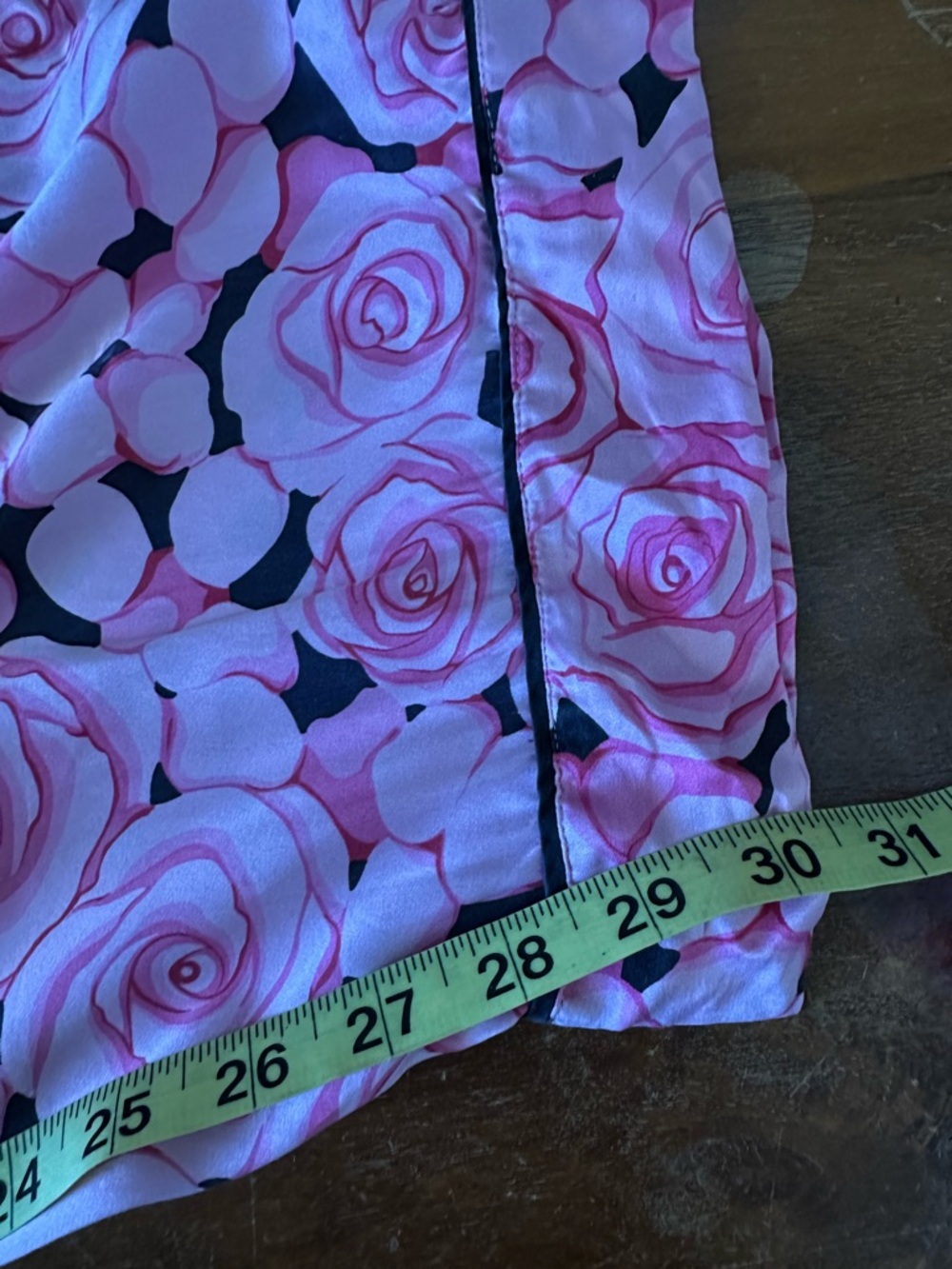 Nick & Nora Pink Rose Print 100% silk Pajama Set Floral Long Sleeve & Pants FLAW - Picture 8 of 15